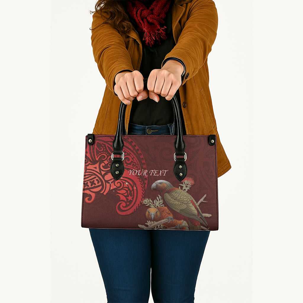 New Zealand Kaka Bird Personalised Leather Bag Pohutukawa Matariki Maori Pattern