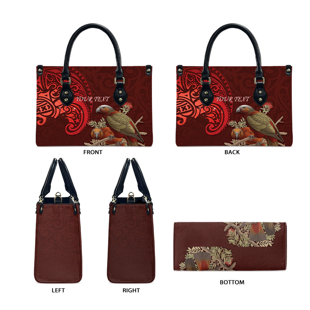 New Zealand Kaka Bird Personalised Leather Bag Pohutukawa Matariki Maori Pattern