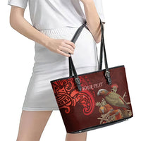 New Zealand Kaka Bird Personalised Leather Tote Bag Pohutukawa Matariki Maori Pattern