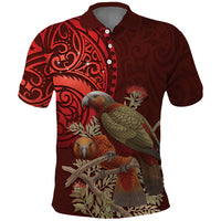 New Zealand Kaka Bird Personalised Polo Shirt Pohutukawa Matariki Maori Pattern