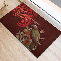New Zealand Kaka Bird Personalised Rubber Doormat Pohutukawa Matariki Maori Pattern