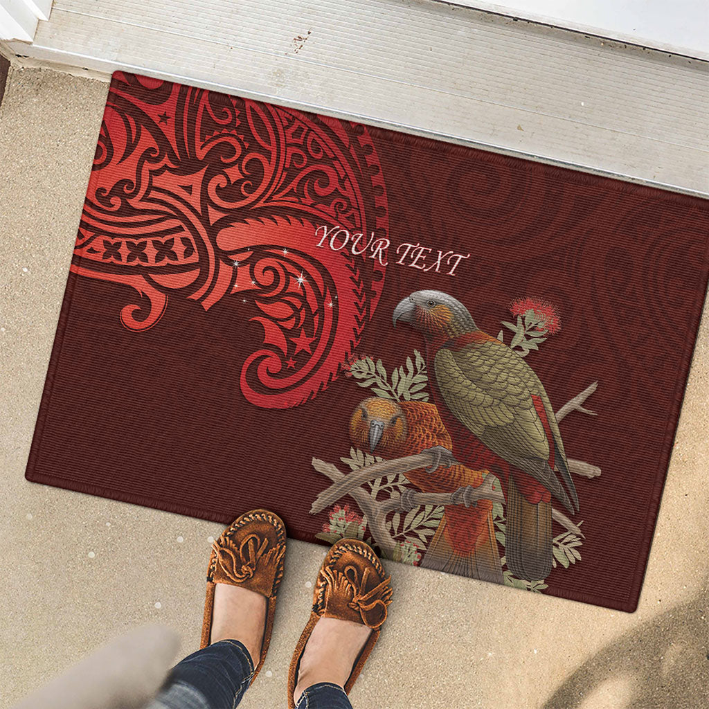 New Zealand Kaka Bird Personalised Rubber Doormat Pohutukawa Matariki Maori Pattern