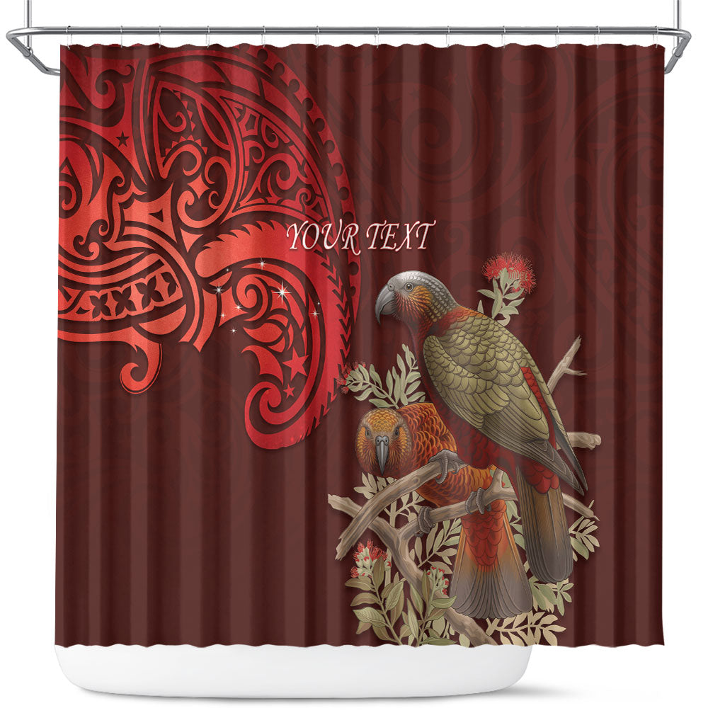 New Zealand Kaka Bird Personalised Shower Curtain Pohutukawa Matariki Maori Pattern