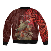 New Zealand Kaka Bird Personalised Sleeve Zip Bomber Jacket Pohutukawa Matariki Maori Pattern
