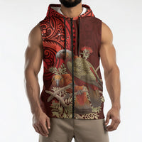 New Zealand Kaka Bird Personalised Sleeveless Zip Hoodie Pohutukawa Matariki Maori Pattern