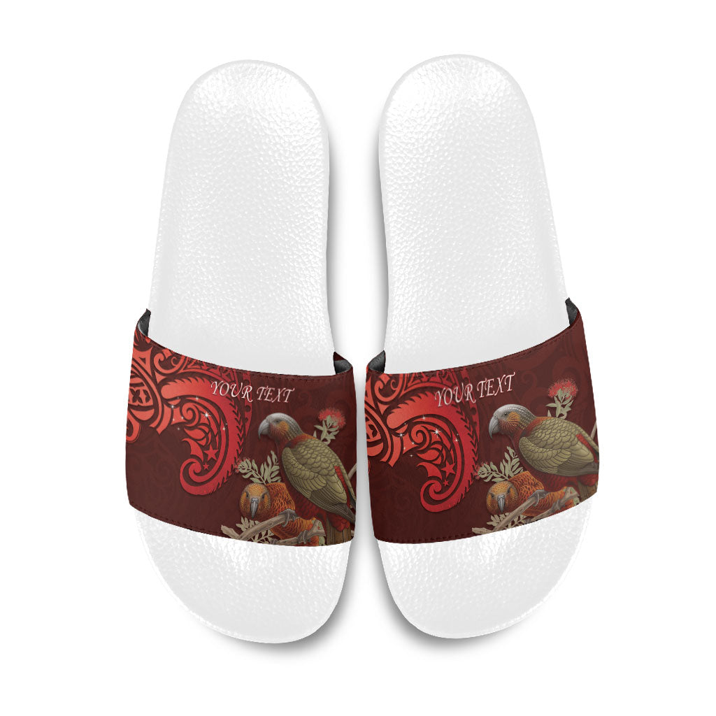 New Zealand Kaka Bird Personalised Slide Sandals Pohutukawa Matariki Maori Pattern