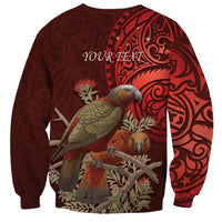 New Zealand Kaka Bird Personalised Sweatshirt Pohutukawa Matariki Maori Pattern