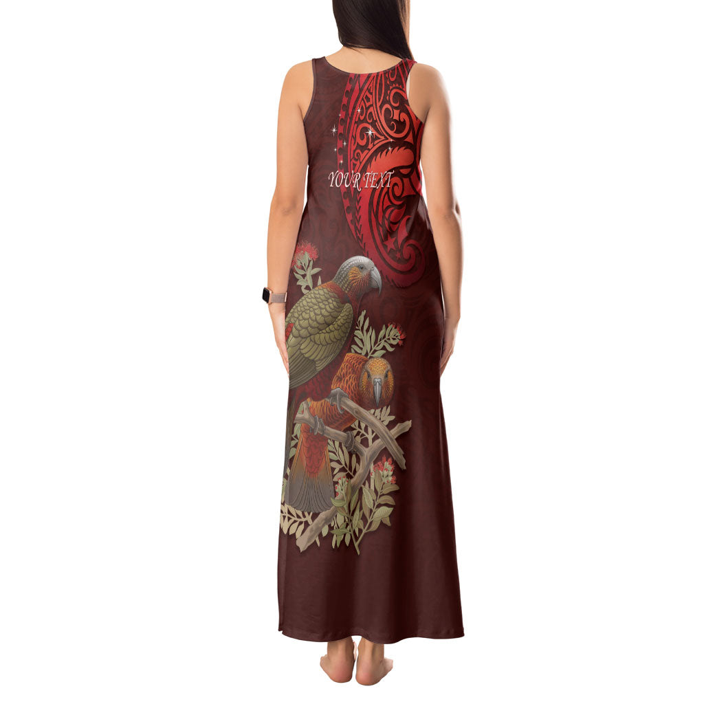 New Zealand Kaka Bird Personalised Tank Maxi Dress Pohutukawa Matariki Maori Pattern