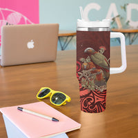 New Zealand Kaka Bird Personalised Tumbler With Handle Pohutukawa Matariki Maori Pattern