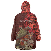 New Zealand Kaka Bird Personalised Wearable Blanket Hoodie Pohutukawa Matariki Maori Pattern
