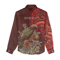 New Zealand Kaka Bird Personalised Women Casual Shirt Pohutukawa Matariki Maori Pattern