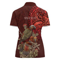New Zealand Kaka Bird Personalised Women Polo Shirt Pohutukawa Matariki Maori Pattern