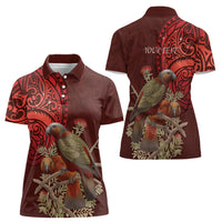 New Zealand Kaka Bird Personalised Women Polo Shirt Pohutukawa Matariki Maori Pattern