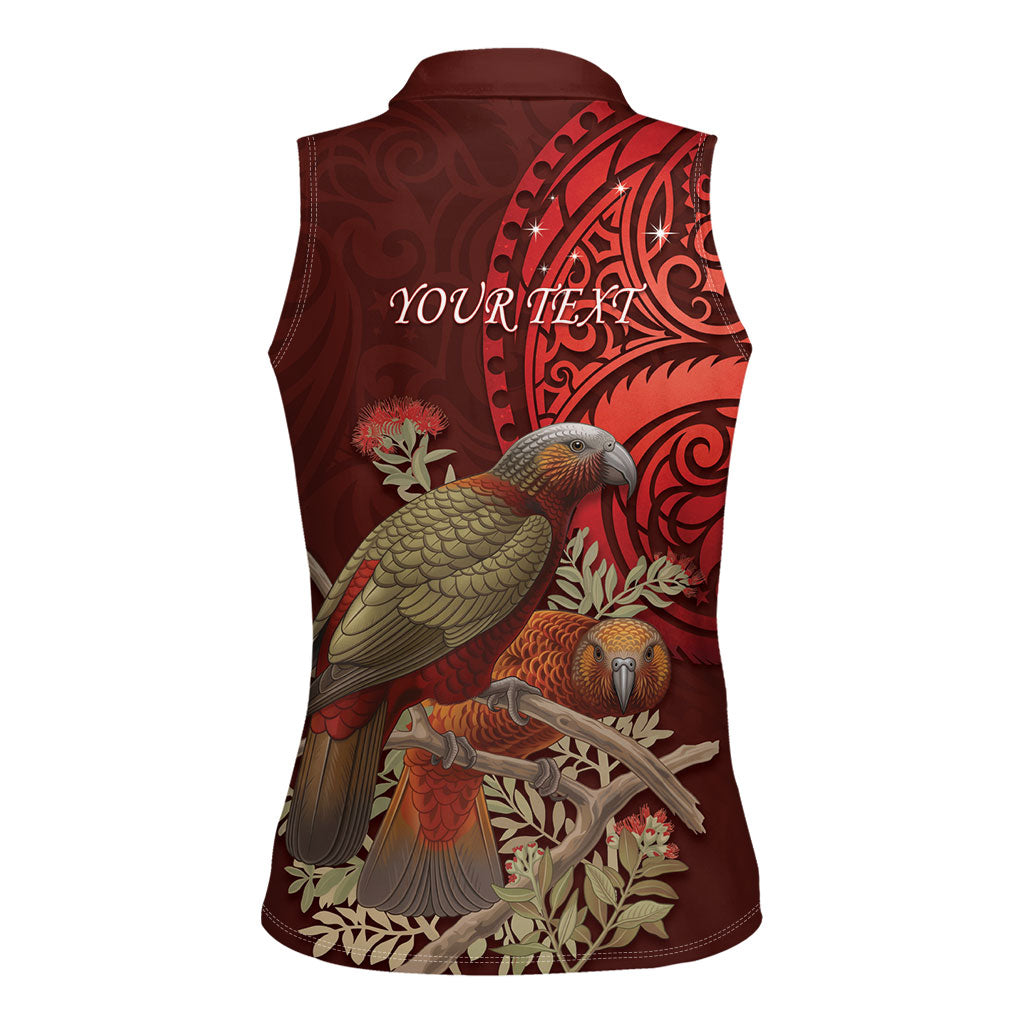 New Zealand Kaka Bird Personalised Women Sleeveless Polo Shirt Pohutukawa Matariki Maori Pattern