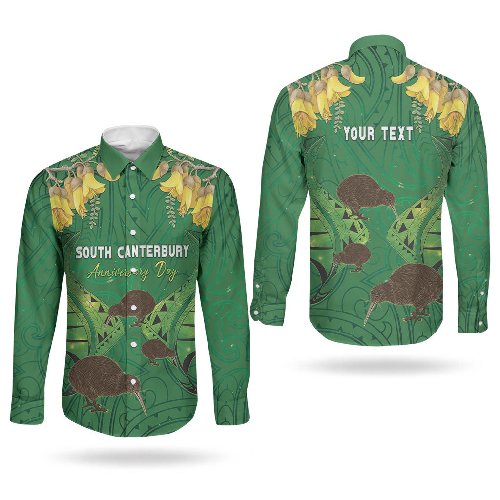 Personalised South Canterbury Anniversary Day Couples Matching Off Shoulder Maxi Dress and Long Sleeve Button Shirt Kiwi Kowhai Silver Fern Maori Pattern LT22 - Polynesian Pride