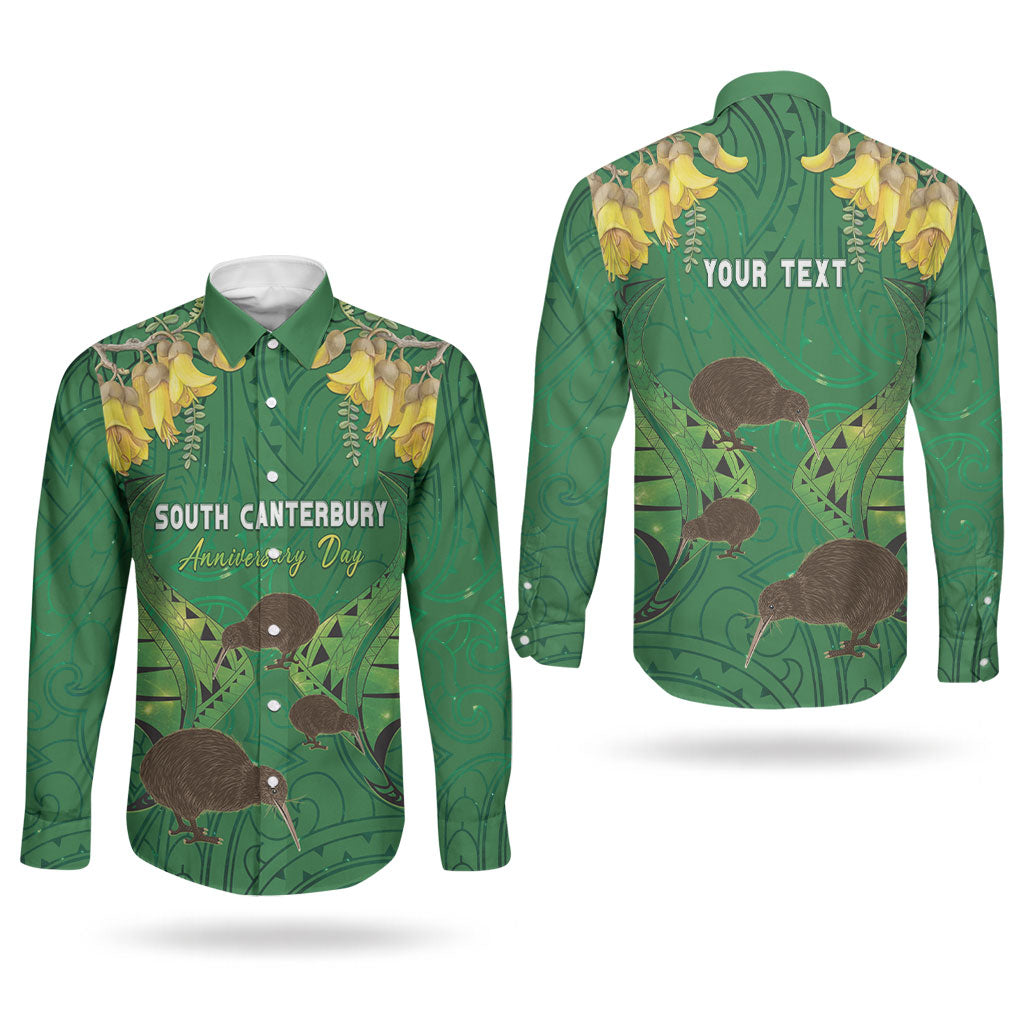 Personalised South Canterbury Anniversary Day Couples Matching Off Shoulder Short Dress and Long Sleeve Button Shirt Kiwi Kowhai Silver Fern Maori Pattern LT22 - Polynesian Pride