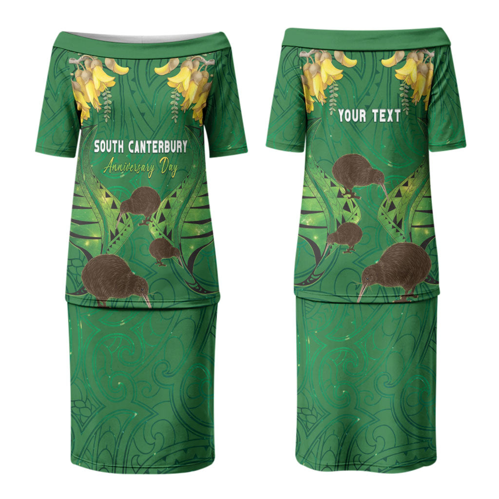 Personalised South Canterbury Anniversary Day Couples Matching Puletasi and Long Sleeve Button Shirt Kiwi Kowhai Silver Fern Maori Pattern LT22 - Polynesian Pride