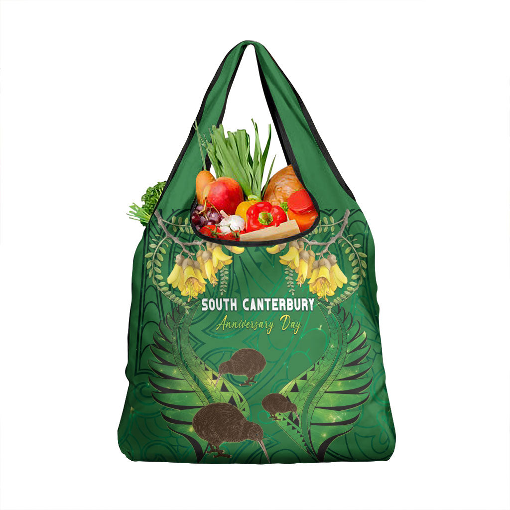 South Canterbury Anniversary Day Grocery Bag Kiwi Kowhai Silver Fern Maori Pattern