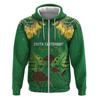 Personalised South Canterbury Anniversary Day Hoodie Kiwi Kowhai Silver Fern Maori Pattern LT22 Zip Hoodie Green - Polynesian Pride