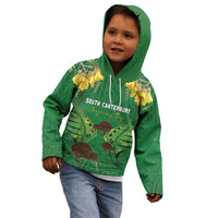 Personalised South Canterbury Anniversary Day Kid Hoodie Kiwi Kowhai Silver Fern Maori Pattern LT22 - Polynesian Pride