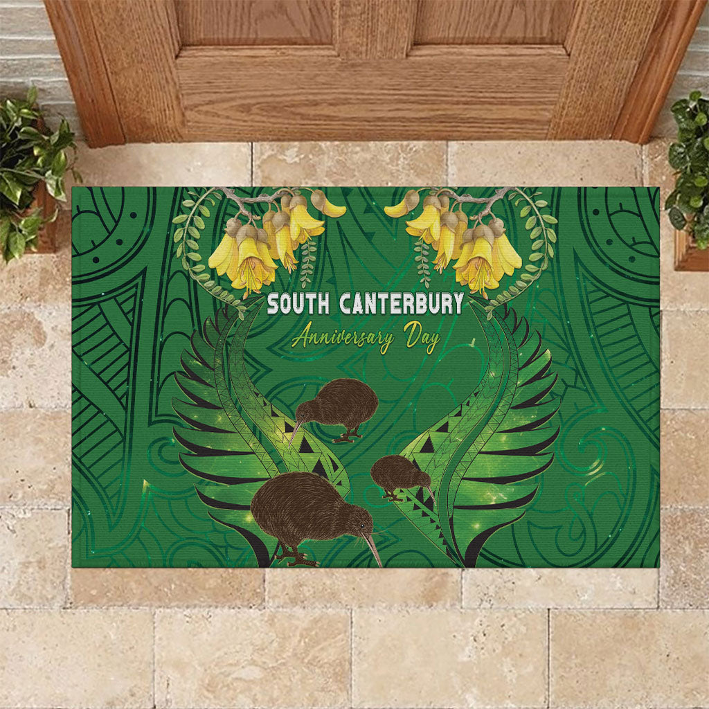 South Canterbury Anniversary Day Rubber Doormat Kiwi Kowhai Silver Fern Maori Pattern LT22 Green - Polynesian Pride
