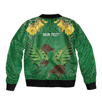 Personalised South Canterbury Anniversary Day Sleeve Zip Bomber Jacket Kiwi Kowhai Silver Fern Maori Pattern LT22 - Polynesian Pride