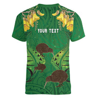 Personalised South Canterbury Anniversary Day Women V-Neck T-Shirt Kiwi Kowhai Silver Fern Maori Pattern LT22 - Polynesian Pride