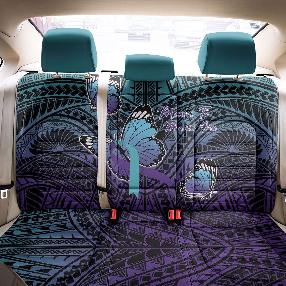 New Zealand Suicide Prevention Month Back Car Seat Cover Maori Mauri Tu Mauri Ora Polynesian Pattern LT22 - Polynesian Pride