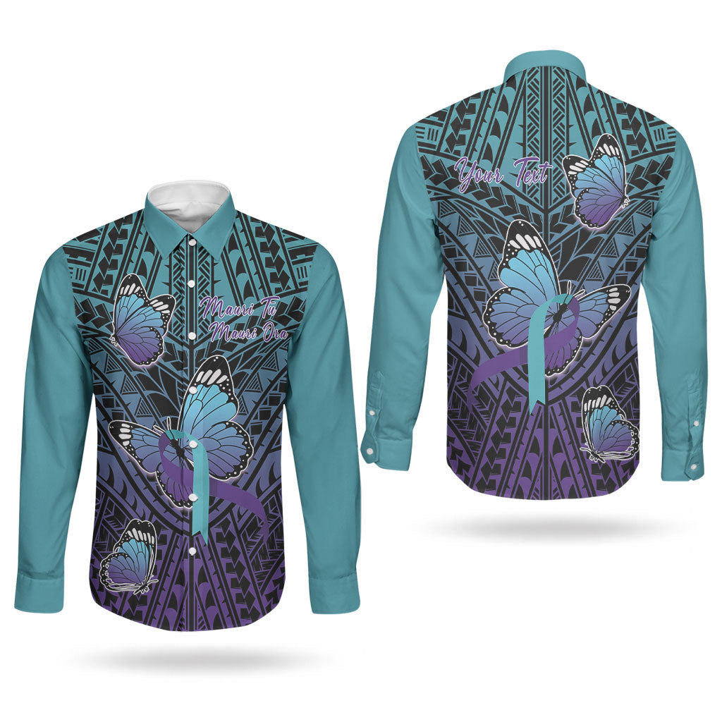 Personalised New Zealand Suicide Prevention Month Couples Matching Summer Maxi Dress and Long Sleeve Button Shirt Maori Mauri Tu Mauri Ora Polynesian Pattern LT22 - Polynesian Pride