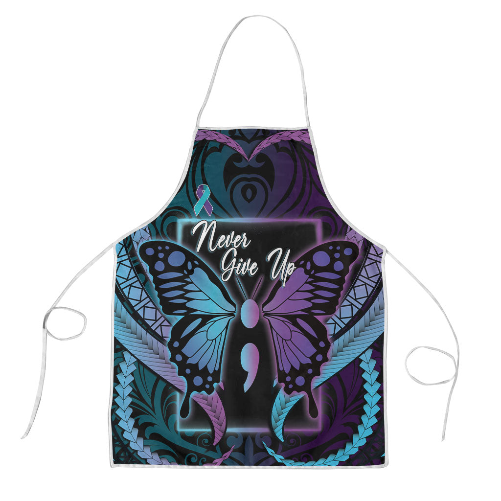 Polynesia Suicide Prevention Month Apron Semicolon Butterfly Never Give Up Polynesian Pattern
