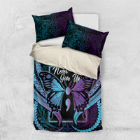 Polynesia Suicide Prevention Month Bedding Set Semicolon Butterfly Never Give Up Polynesian Pattern LT22 US Twin 172cm x 218cm Teal - Polynesian Pride