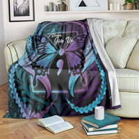 Polynesia Suicide Prevention Month Blanket Semicolon Butterfly Never Give Up Polynesian Pattern LT22 Teal - Polynesian Pride
