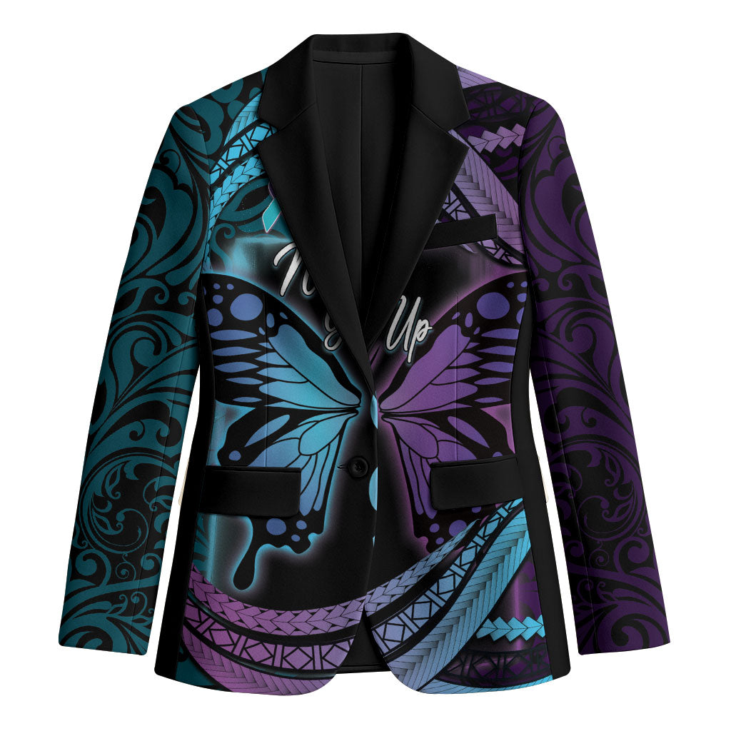 Personalised Polynesia Suicide Prevention Month Blazer Semicolon Butterfly Never Give Up Polynesian Pattern