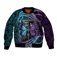 Personalised Polynesia Suicide Prevention Month Bomber Jacket Semicolon Butterfly Never Give Up Polynesian Pattern LT22 Unisex Teal - Polynesian Pride
