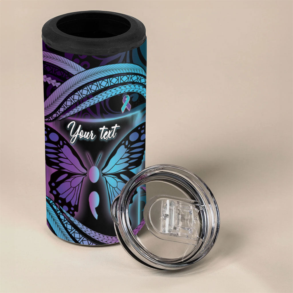 Personalised Polynesia Suicide Prevention Month 4 in 1 Can Cooler Tumbler Semicolon Butterfly Never Give Up Polynesian Pattern LT22 - Polynesian Pride