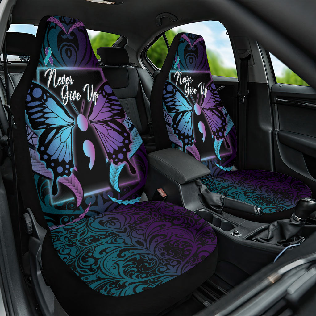Polynesia Suicide Prevention Month Car Seat Cover Semicolon Butterfly Never Give Up Polynesian Pattern