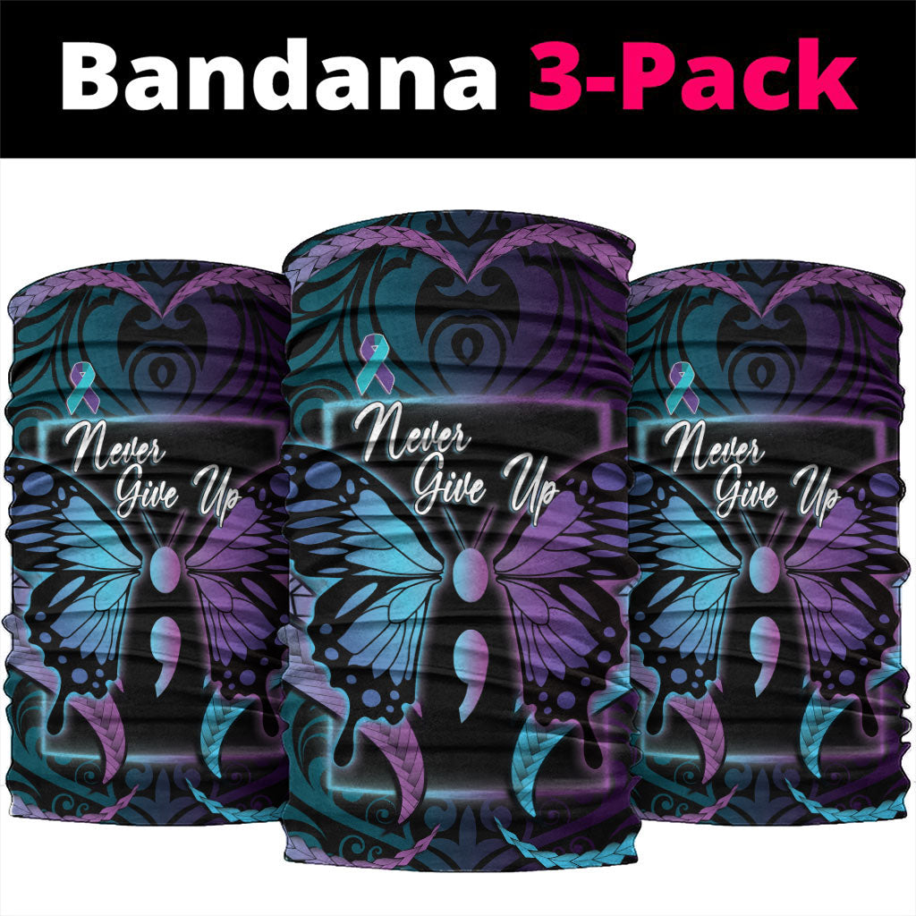 Polynesia Suicide Prevention Month Neck Gaiter Semicolon Butterfly Never Give Up Polynesian Pattern