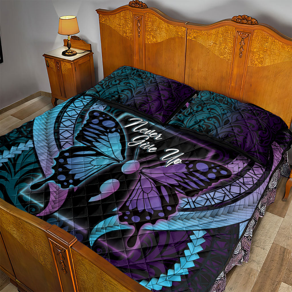 Polynesia Suicide Prevention Month Quilt Bed Set Semicolon Butterfly Never Give Up Polynesian Pattern LT22 - Polynesian Pride