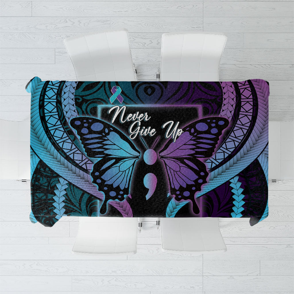 Polynesia Suicide Prevention Month Tablecloth Semicolon Butterfly Never Give Up Polynesian Pattern