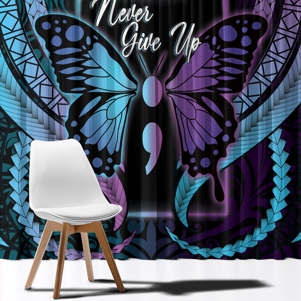 Polynesia Suicide Prevention Month Window Curtain Semicolon Butterfly Never Give Up Polynesian Pattern LT22 - Polynesian Pride