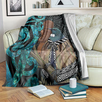 New Zealand Tui Bird Wahaika Blanket Maori Weapon Paua Shell Koru Pattern