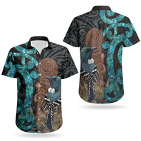 New Zealand Tui Bird Wahaika Couples Matching Mermaid Dress and Hawaiian Shirt Maori Weapon Paua Shell Koru Pattern