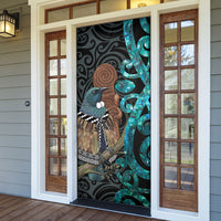 New Zealand Tui Bird Wahaika Door Cover Maori Weapon Paua Shell Koru Pattern
