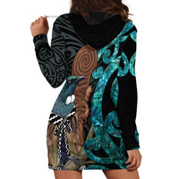 New Zealand Tui Bird Wahaika Hoodie Dress Maori Weapon Paua Shell Koru Pattern