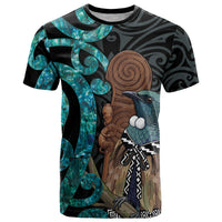 New Zealand Tui Bird Wahaika T Shirt Maori Weapon Paua Shell Koru Pattern