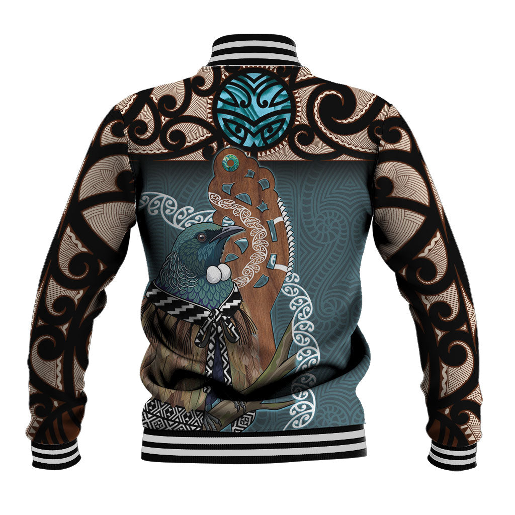 New Zealand Tui Bird Maripi Baseball Jacket Maori Weapon Kowhaiwhai Pattern
