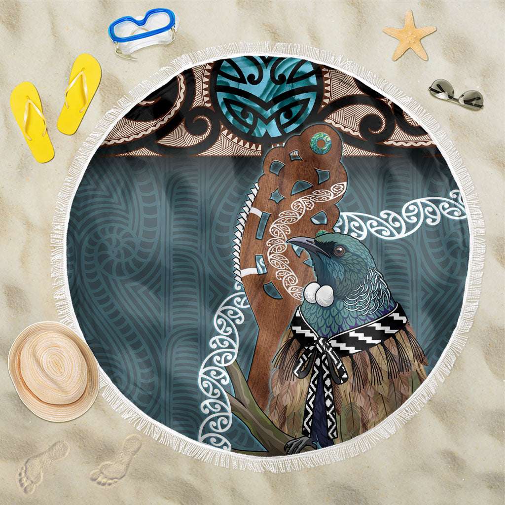 New Zealand Tui Bird Maripi Beach Blanket Maori Weapon Kowhaiwhai Pattern LT22 One Size 150cm Slate Blue - Polynesian Pride