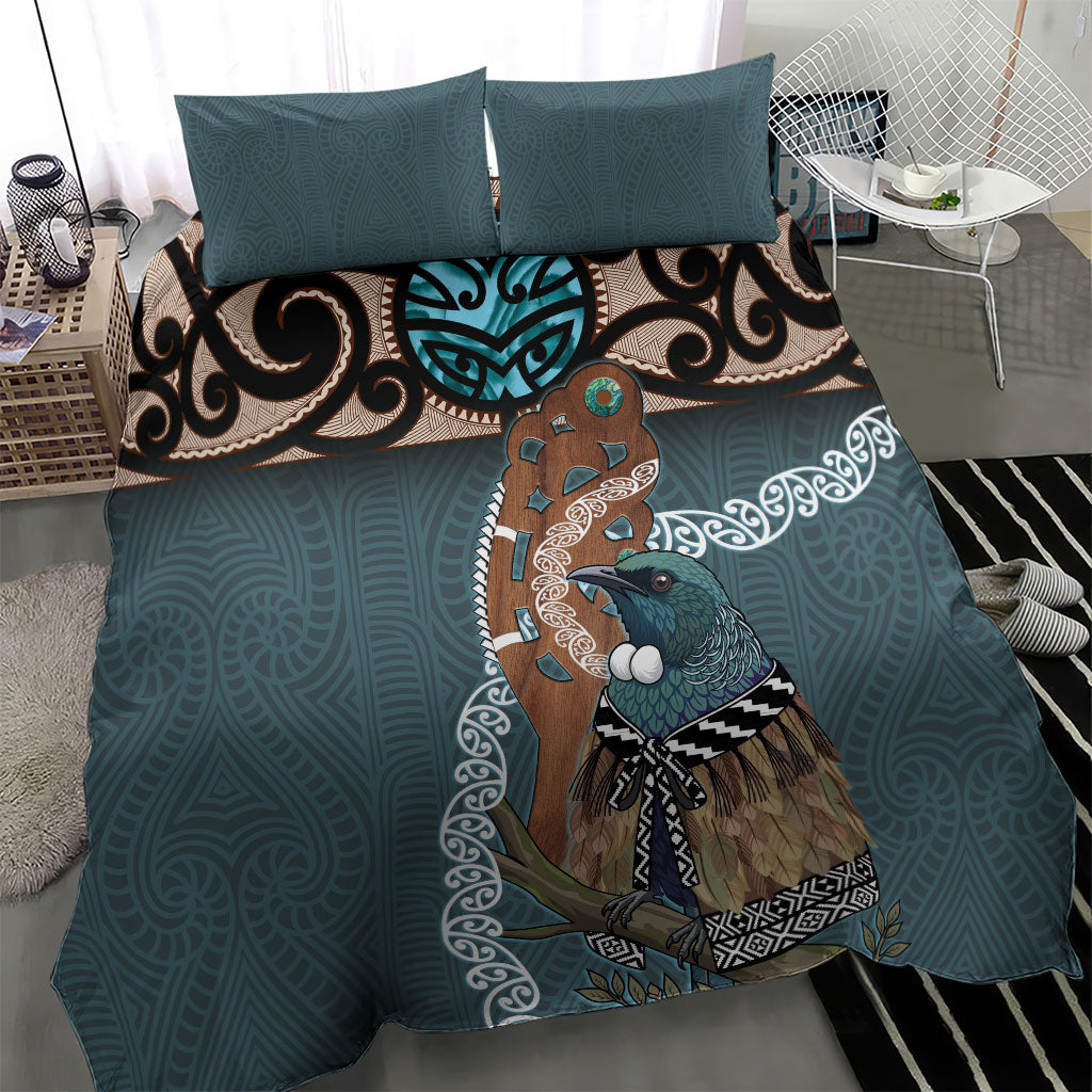 New Zealand Tui Bird Maripi Bedding Set Maori Weapon Kowhaiwhai Pattern