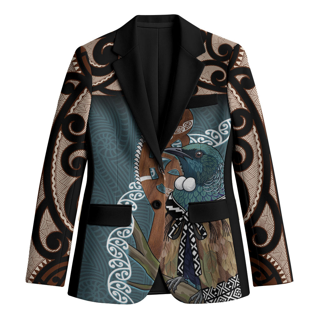 New Zealand Tui Bird Maripi Blazer Maori Weapon Kowhaiwhai Pattern