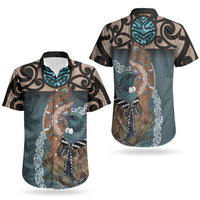 New Zealand Tui Bird Maripi Couples Matching Long Sleeve Bodycon Dress and Hawaiian Shirt Maori Weapon Kowhaiwhai Pattern